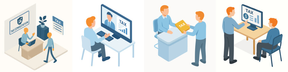 Obraz premium Isometric Style Illustration Showing Tax Consultation and Filing Service Concept