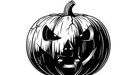 Vector Halloween Pumpkin SVG Illustration with Carved Face in Minimalist Line Art Style for Digital Use