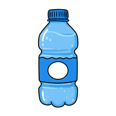 Cartoon illustration of a blue water bottle with a white label