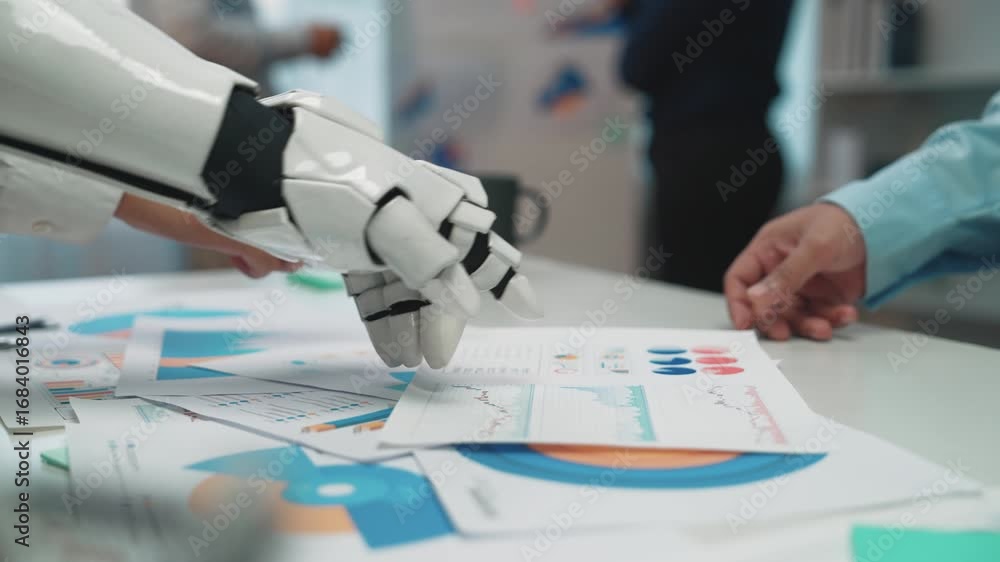 Poster ai-powered assistant collaborating with professionals to analyze market trends and optimize business