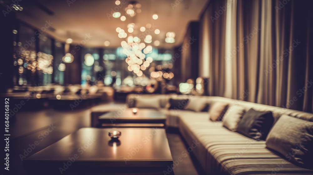 Poster focus on a cozy modern living room setup with plush sofas and warm lighting capturing the inviting a