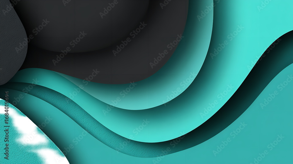 Poster abstract layers with teal and grey gradient, flowing smoothly on transparent background