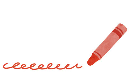 赤いクレヨンとフリーハンド波線　水彩風手描きイラスト