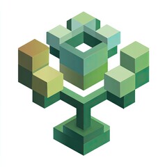 Obraz premium A complex composition of interconnected cubes in shades of green and beige, creating a visually engaging abstract design.