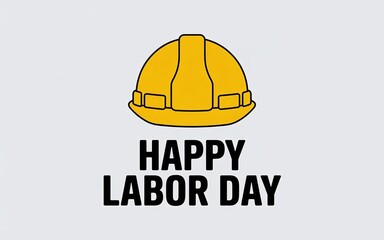 Minimalist background with a single yellow construction helmet and text Happy Labor Day
