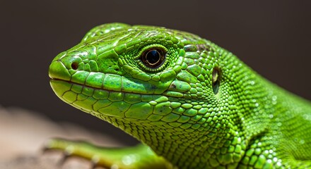Fototapeta premium Closeup view of a vibrant green lizard