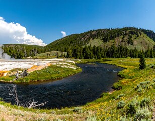 Obraz premium Scenic river flowing through a valley
