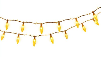Warm yellow string lights on a white background