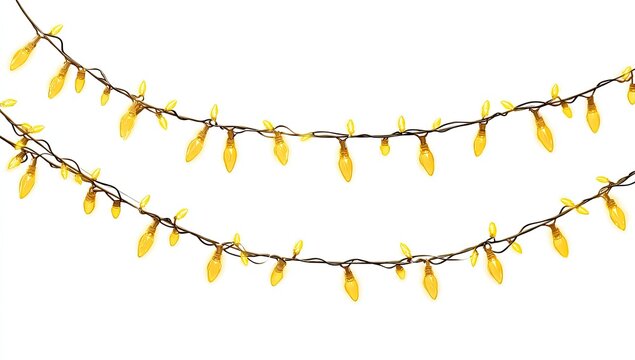 Two strands of warm yellow string lights hang against a white background