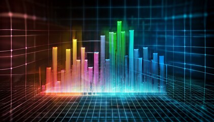 colorful digital bar graph showing data trends on a grid background during a tech presentation