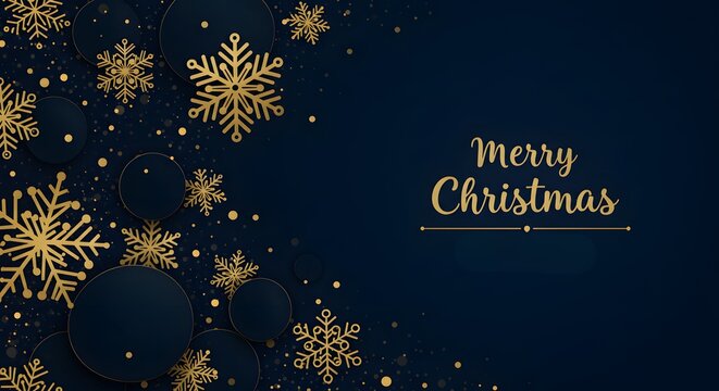 Merry Christmas golden snowflakes background Elegant dark blue background with golden snowflakes design
