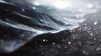 A detailed shot of the flexible antennas edge emphasizing its thinness and lightweight characteristics while resting against a standardsized pallet for scale.