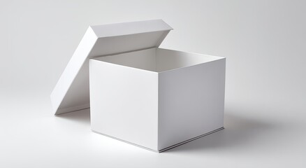 Empty white square gift box open on a plain white background