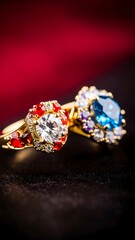 Close-up of two jeweled rings