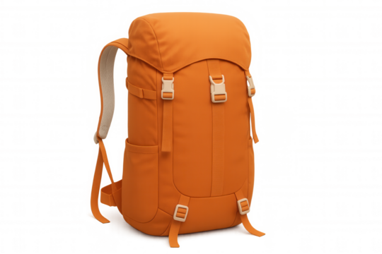 Modern orange backpack isolated on transparent background, ideal for hiking, camping, or everyday use