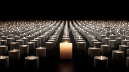 Obraz premium Photo showing a large, dark space filled with hundreds of identical, unlit white candles.