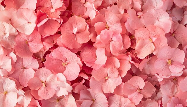 The image shows numerous light pink hydrangea petals arranged closely together, creating a dense floral texture.