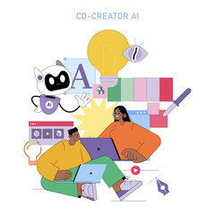 AI Collaboration for Creative Projects Vector Illustration
