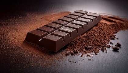 a tempting dark chocolate bar beautifully arranged with rich cocoa dust