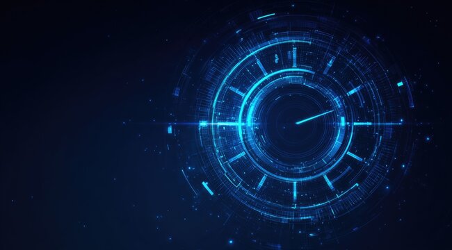 Abstract digital clock in glowing blue