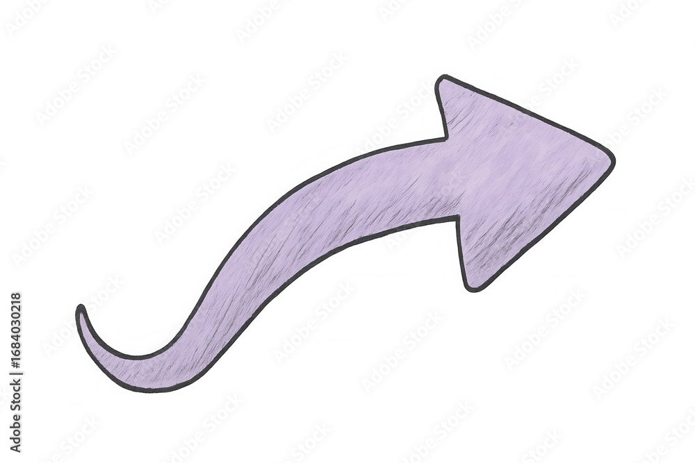 Poster purple curved arrow pointing to the right with a transparent background, ideal for presentations and