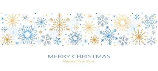 Winter background with snowflakes. Background template for New Year and Christmas posters, greetings, invitations. Design of holiday packaging, textiles and wrapping paper. Seamless pattern. Isolated