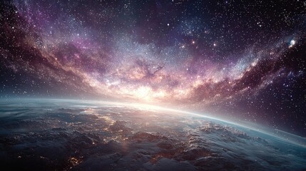 Cosmic view of Earth with vibrant nebulae