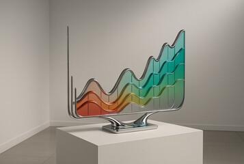 Abstract Glass Sculpture of a Financial Growth Area Chart