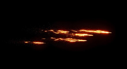 Fiery trails streak across a dark background creating a dynamic visual effect