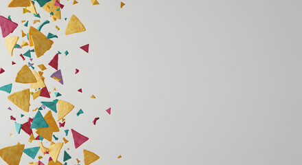Obraz premium Colorful geometric shapes create a vibrant confetti pattern on a white backdrop