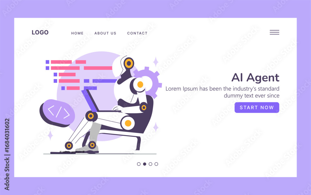 Poster ai robot coding on laptop vector illustration