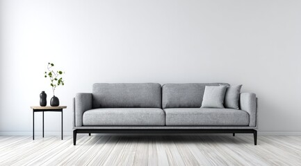 Obraz premium Minimalist living room with gray sofa