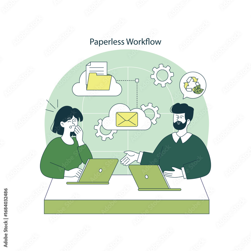 Poster paperless workflow vector illustration with laptops