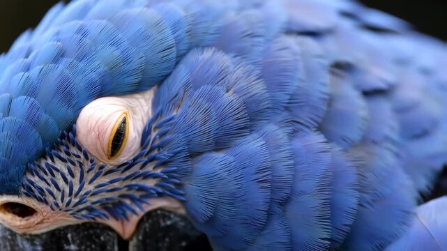 Close-up of vibrant blue parrot feathers