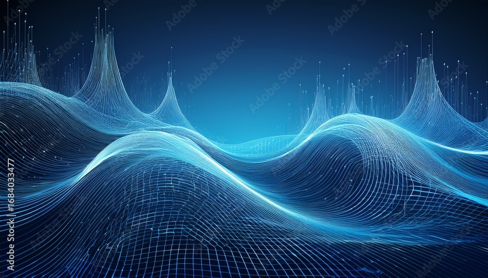 Wall mural digital waves intersect tech network abstract lines blue background subtle visual