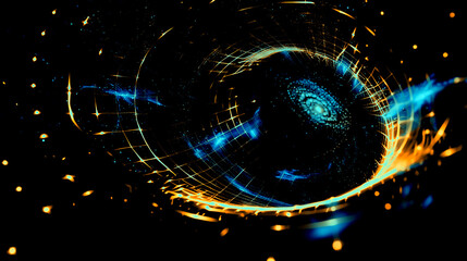 Cosmic ring with golden glow and layered dust trails