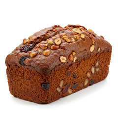 Delicious loaf cake topped with nuts and dried fruit, perfect for dessert or a teatime treat.