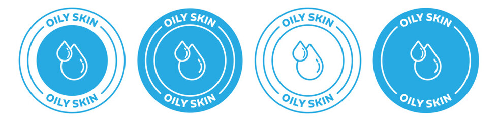 Set of oily skin icon in blue color on white background.