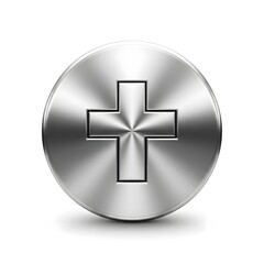 Obraz premium A shiny metallic cross symbol for a medical or first aid app design