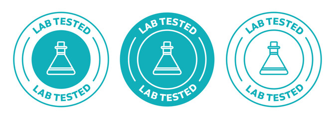 Set of three Lab tested rounded vector icons in blue color. vector illustration