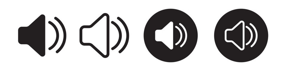 Speaker icon. Audio speaker filled and outlined icon set. four variations of the speaker icon. Black and white speaker. loudspeaker volume icon. for apps and websites