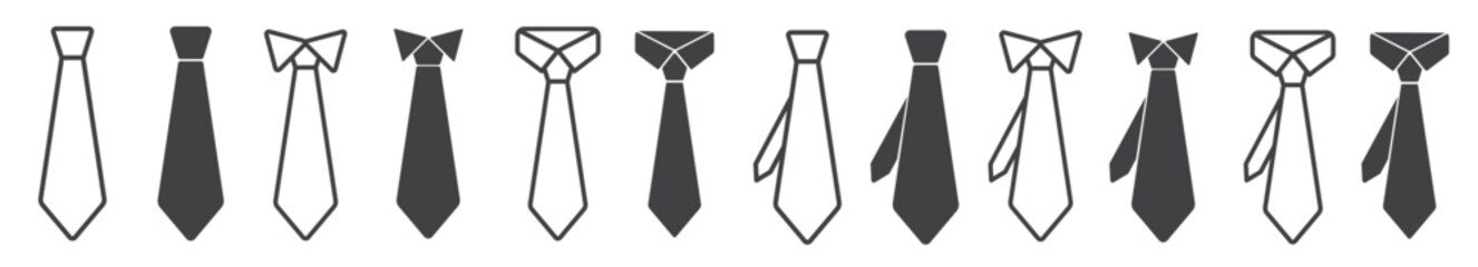 Tie icon vector set. professional necktie line symbol. businessman suit neck tie icon collection.