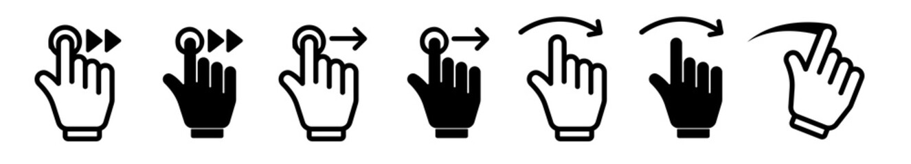Swipe right to left icon set. drag or scroll to left side black editable hand sign. suitable for app or web ui design.