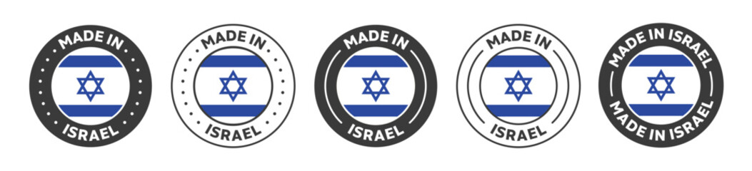 Set of Made in Israel label icons. Made in Israel logo symbol. Israel-made badge. Israel flag. suitable for products of Israel. vector illustration