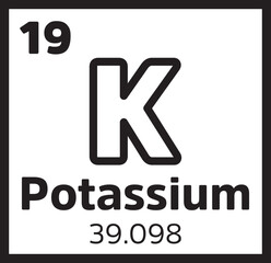 Periodic table element Potassium. Potassium icon. Potassium chemical element with atomic number. vector line illustration