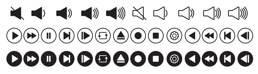 Video play button icon set. Start audio or video action media symbol for apps and websites