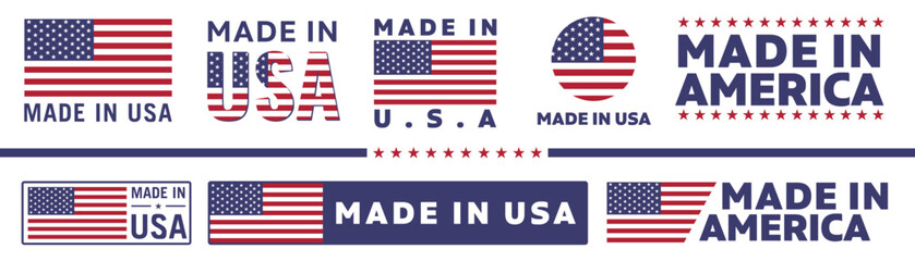 Made in the USA icon. usa logo. American-made badge. Set of isolated vector illustrations.