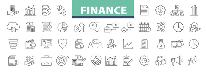 Finance and Money line icons set. Finance Outline icons collection. Business, Money, invoice, Profit, Investment, loan symbols. Stock Vector