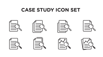 Search result icon. Research report analyse line sign. Analytics case study outline vector symbol with magnify glass. Isolated black thin icon for document review. suitable for app or web ui design.
