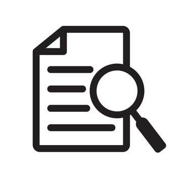 Search result icon. Research report analyse line sign. Analytics case study outline vector symbol with magnify glass. Isolated black thin icon for document review. suitable for app or web ui design.
